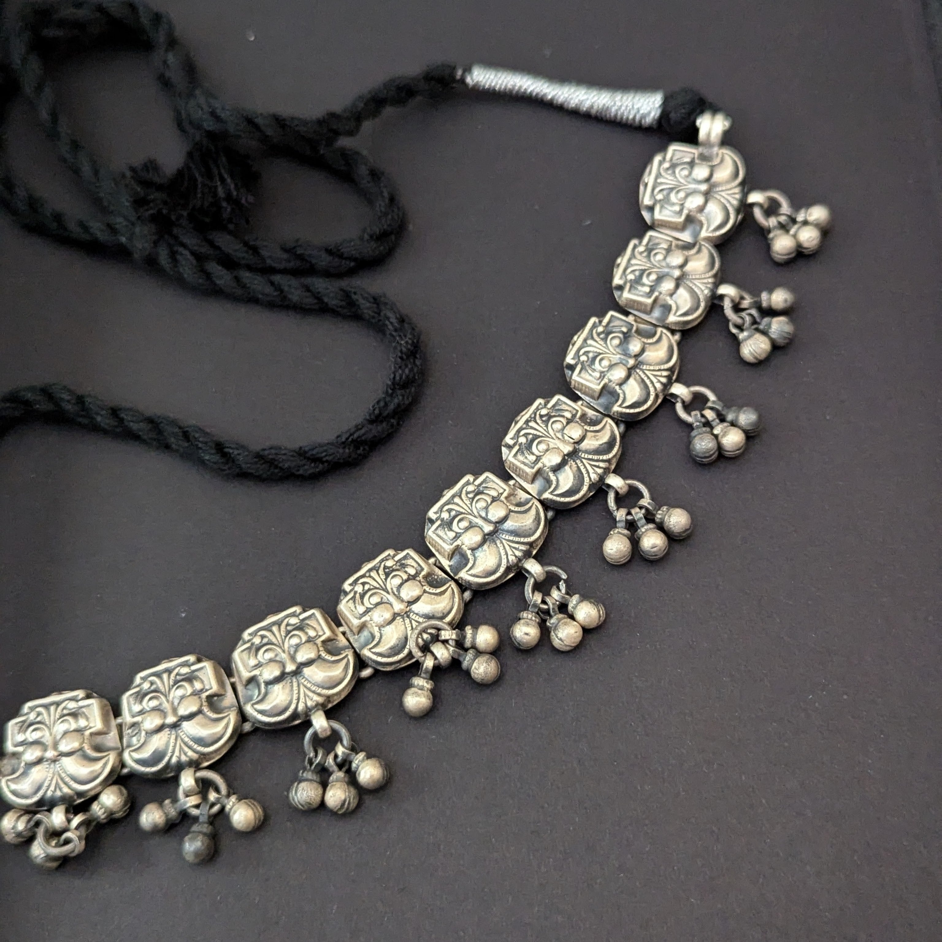 925 Silver Oxidized Ghungroo Choker