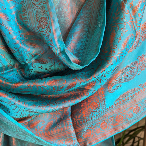 Banarasi Pure Silk Stole Light Green