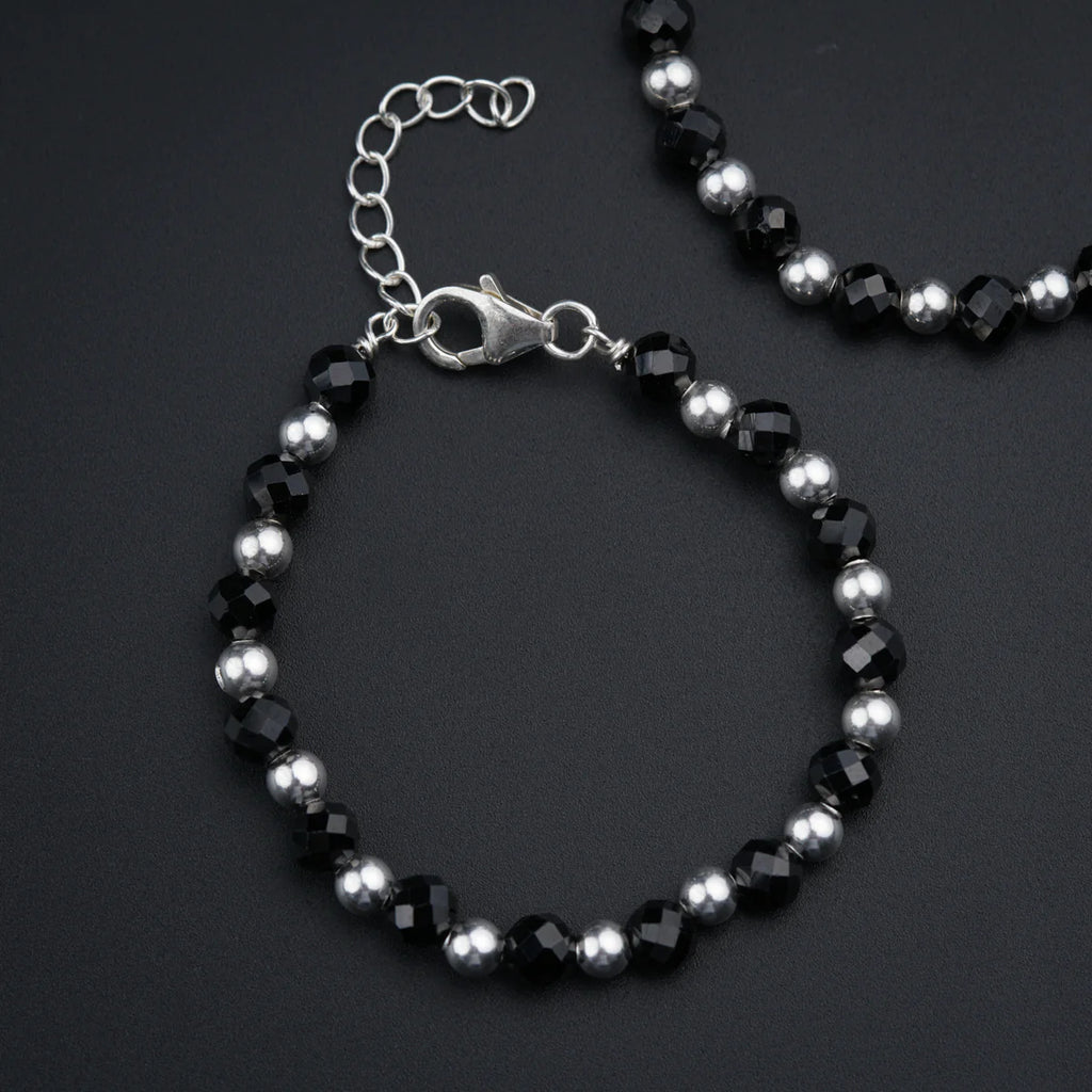 925 Silver Beads and Black Spinal Baby Bracelet