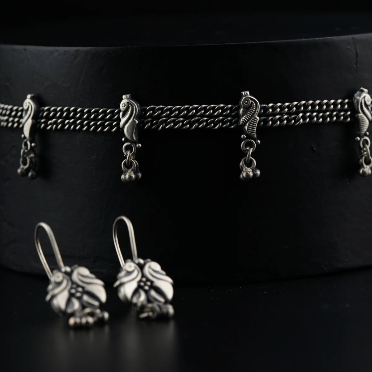 925 Silver Oxidized Delicate Mayur Set