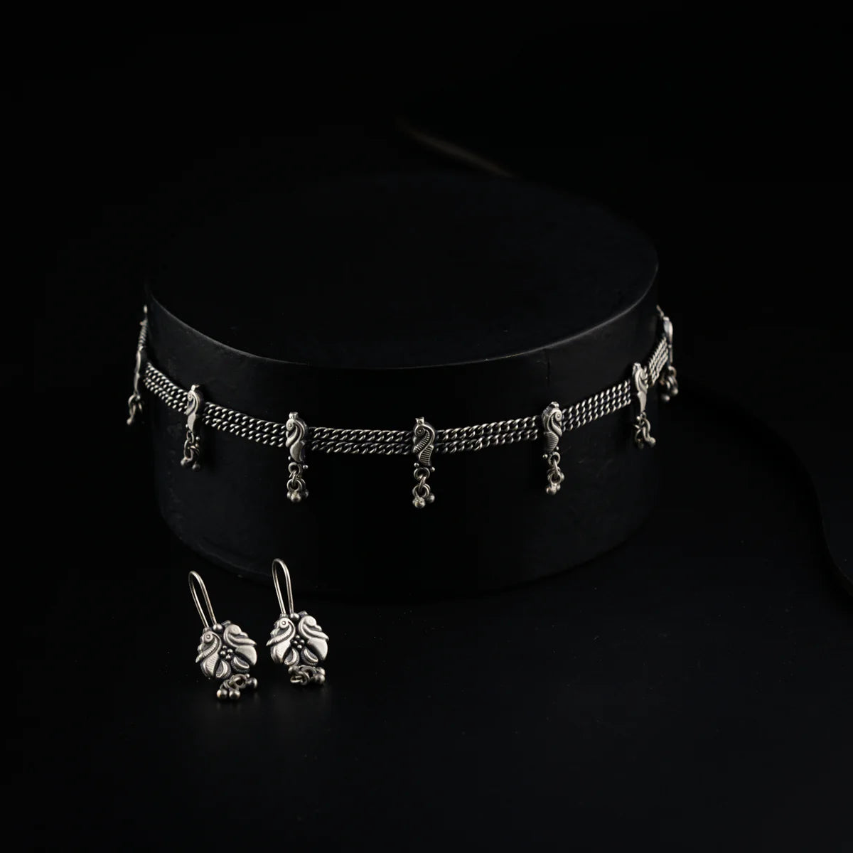 925 Silver Oxidized Delicate Mayur Set