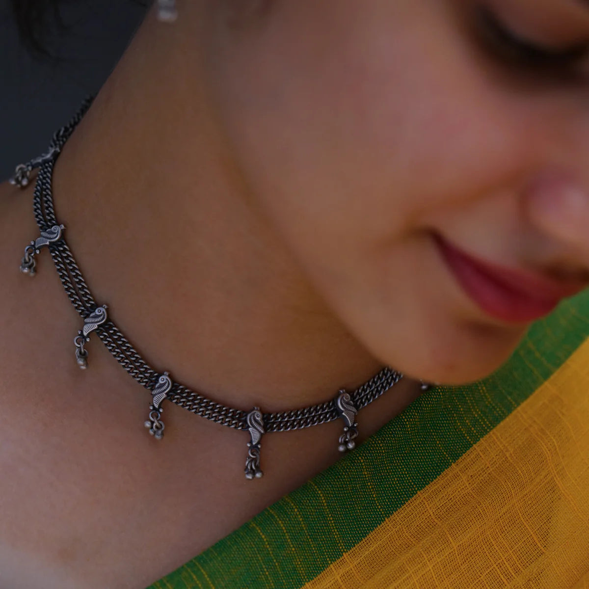 925 Silver Oxidized Delicate Mayur Set