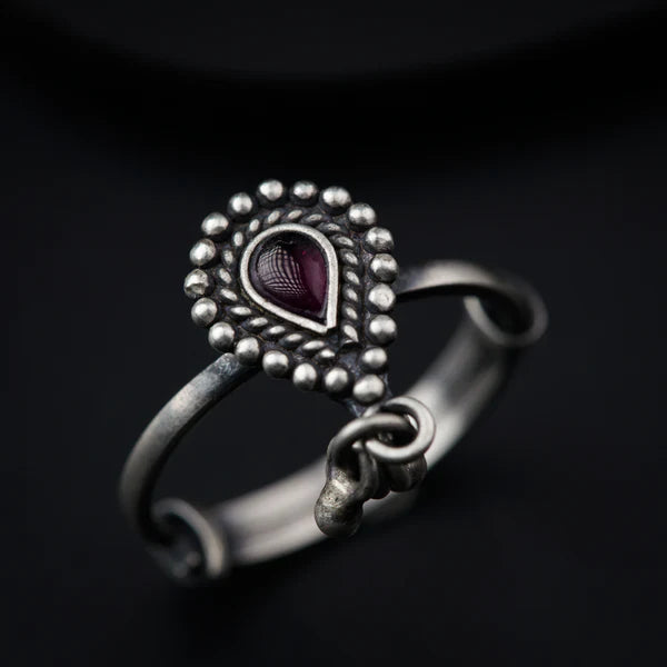 925 Silver Adjustable Drop Shape with Ghungroo Ring