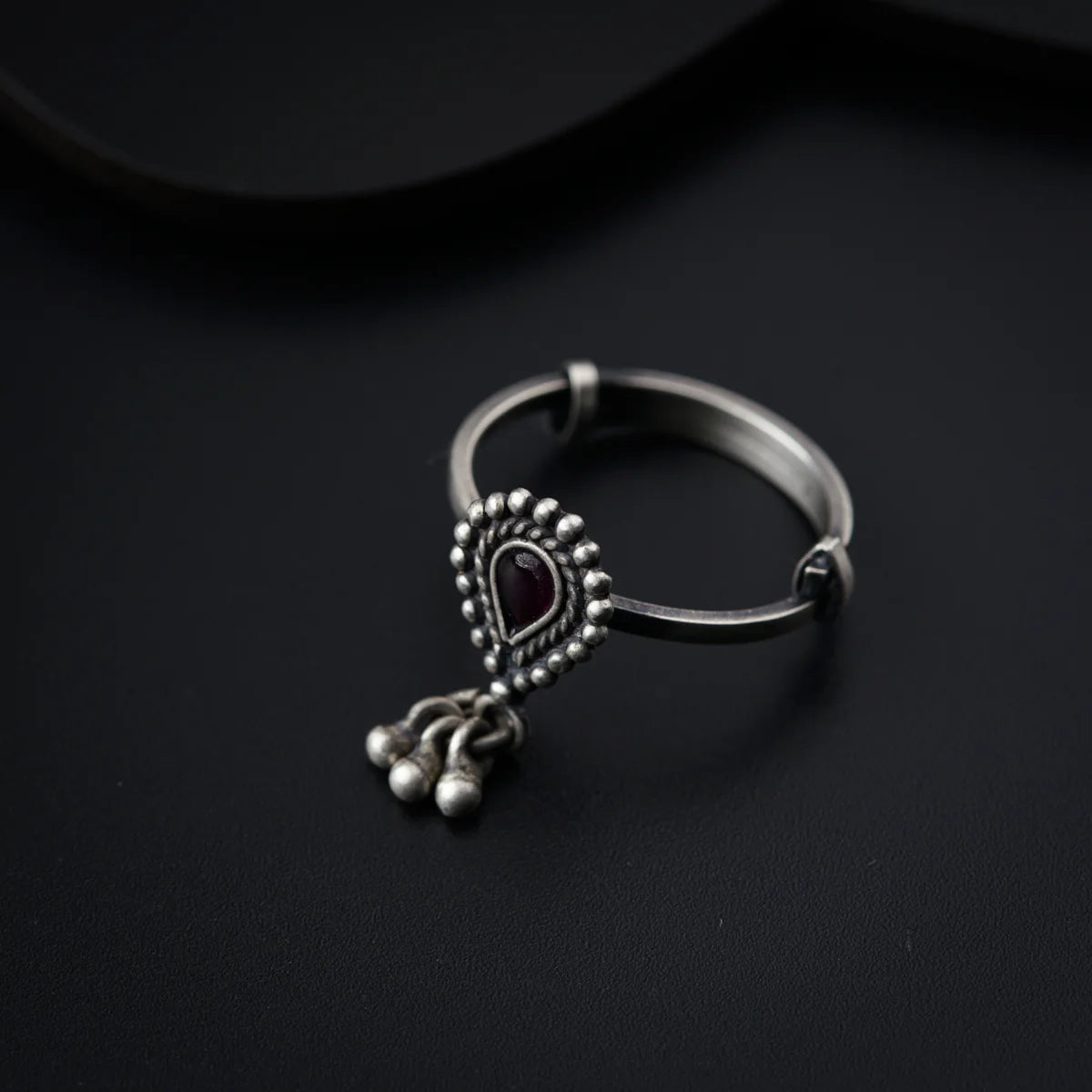 925 Silver Adjustable Drop Shape with Ghungroo Ring