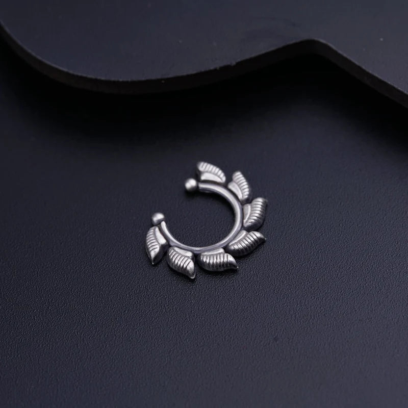 925 Silver Nose pin oxidized Fin Septum  (Clip on)