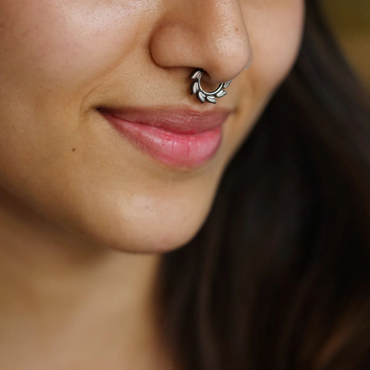 925 Silver Nose pin oxidized Fin Septum  (Clip on)